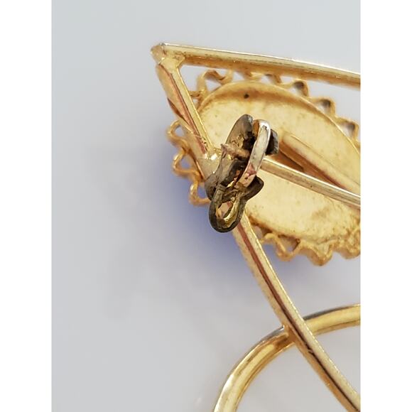 Vintage Floral Filigree Blue Carbochon Brooch Pin - Picture 4 of 5